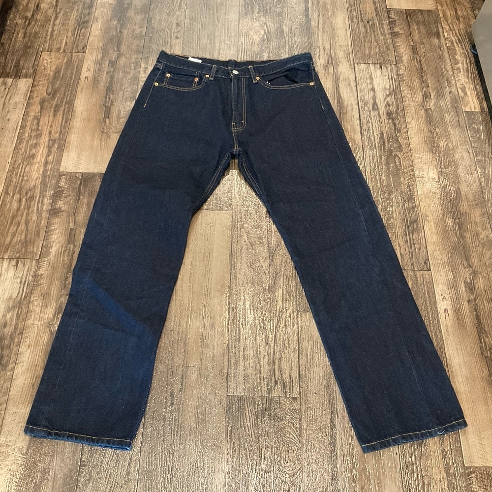 New, 505™ REGULAR FIT MEN'S JEANS, Size 36 x 32, Dark Wash, No Stretch - Picture 1 of 8